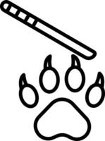 A black and white drawing of a paw with a stick vector