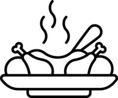 A black and white drawing of a plate with food vector