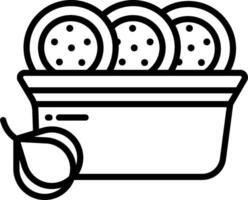 A black and white illustration of a basket with three slices of bread vector