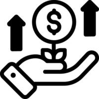 A hand holding a dollar sign and arrows pointing up vector