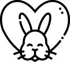 A bunny in a heart shape with a black outline vector