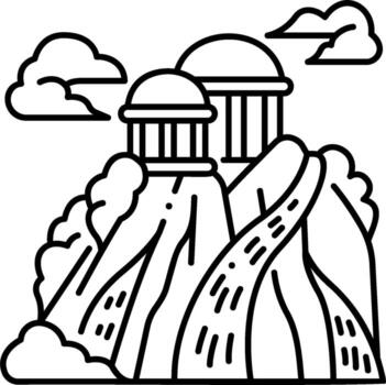 un montaña con dos domos y nubes en el cielo vector