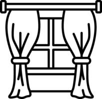 A black and white drawing of a window with curtains vector