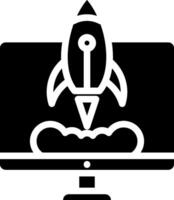 A black and white image of a computer monitor with a rocket on it vector