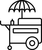 A black and white illustration of a food cart with an umbrella vector