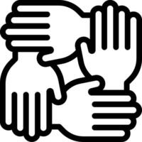 A black and white illustration of three hands holding each other vector
