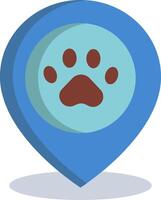 A dog paw on a map pin icon vector