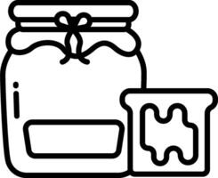 A jar of honey and a spoon are shown in black and white vector