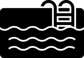 A black and white icon of a pool with a ladder vector