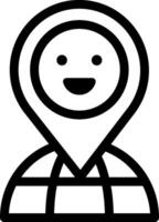 A black and white icon of a person with a map pin vector