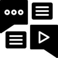 A black and white icon of a speech bubble with a play button vector