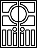 A black and white drawing of a door with a square in the middle vector