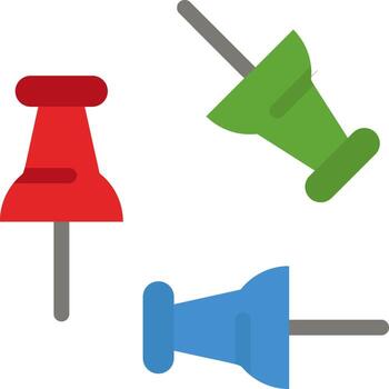 Three push pins with different colors on a white background vector