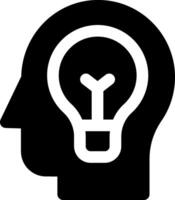 A black and white silhouette of a head with a light bulb vector