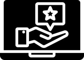A hand holding a star icon on a laptop vector