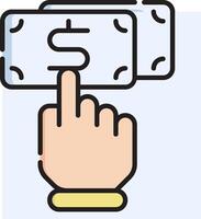 A hand holding a dollar bill and pressing it on a screen vector