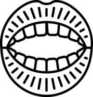 A black and white drawing of a mouth with teeth vector