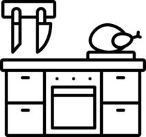 Kitchen island with knife and meat on it vector