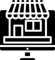 A black and white icon of a shop vector