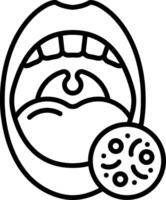 A black and white drawing of a mouth with a cookie vector