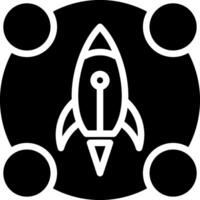 A black and white logo of a rocket ship vector