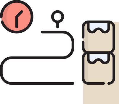 A line drawing of a clock and a pair of shoes vector