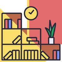 A book shelf with books and a clock vector