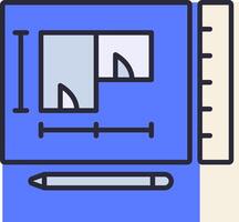 A ruler and a pencil are next to a blue box vector