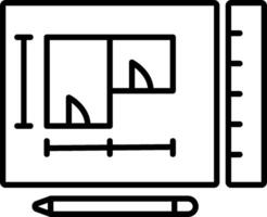 A black and white drawing of a square and ruler vector