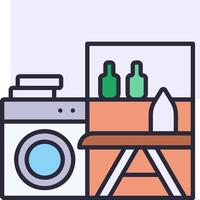 A laundry room with a washing machine and a table vector