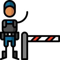 Police officer standing next to a barrier vector