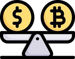 Bitcoin and dollar coins on a balance scale vector