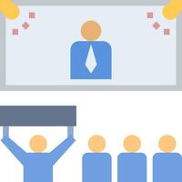 A group of people are standing around a large screen vector