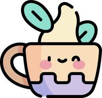 A cup of coffee with a face and a green plant vector