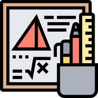 A pencil and ruler next to a paper with a triangle vector