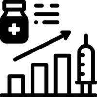 A black and white image of a syringe and a chart vector