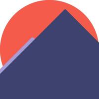 A flat design of a mountain with a red sun in the background vector