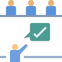 A person is pointing to a green tick on a white board vector