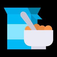 A bowl of cereal and spoon with a box of cereal vector