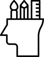 A black and white illustration of a head with a pencil and ruler vector