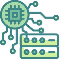 A computer chip and a server are connected to each other vector