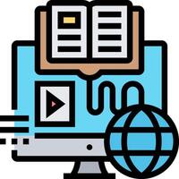 A computer with a book and a globe vector