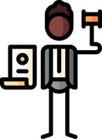 A man holding a hammer and a laptop vector
