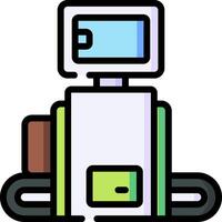 A robot is standing in front of a computer vector