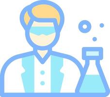 A man in a lab coat and glasses is holding a flask vector