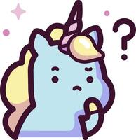 A cartoon unicorn with a question mark on it's head vector