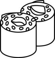 Two rolls of sushi with a black outline vector