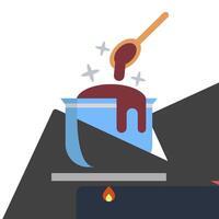 A person pouring liquid into a pot on a stove vector