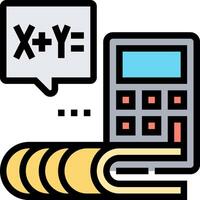 A calculator and a stack of money with a speech bubble vector