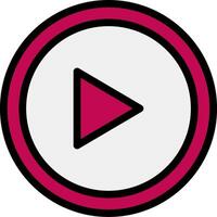 A pink and black play button in a circle vector